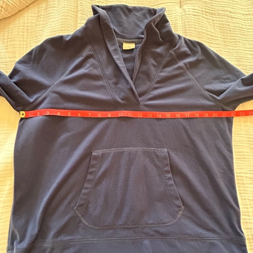 LL Bean Cozy Soft Fleece Cowl Neck Pullover kangaroo pocket petite large - Picture 3 of 6